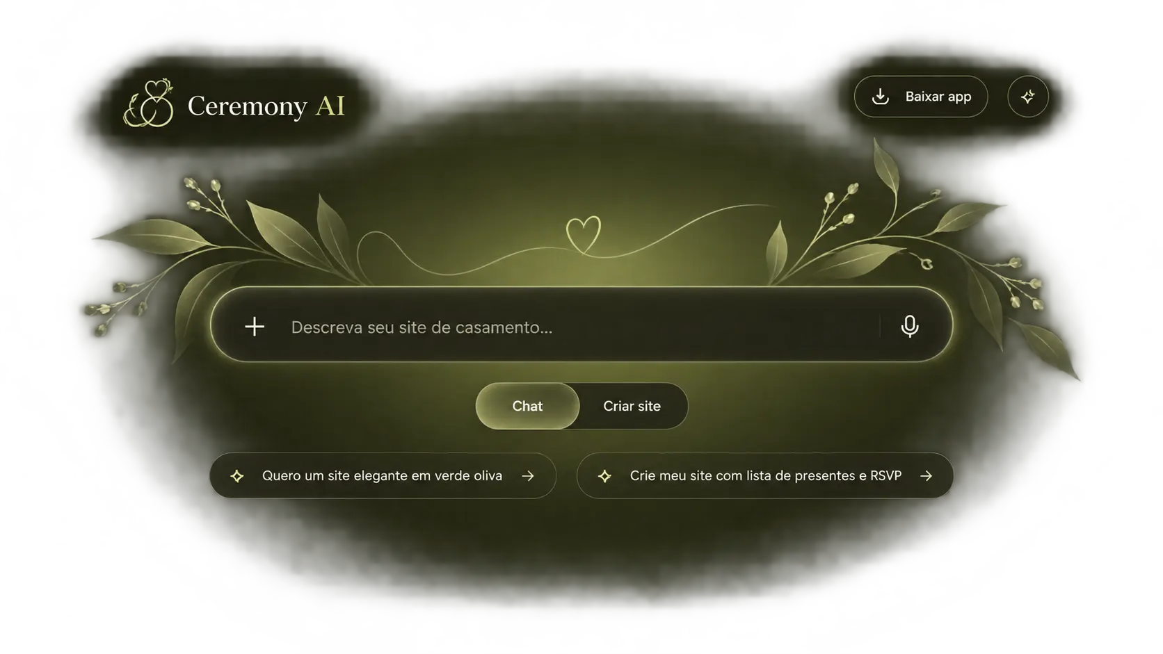 Conversa com a Ceremony AI criando um site de casamento